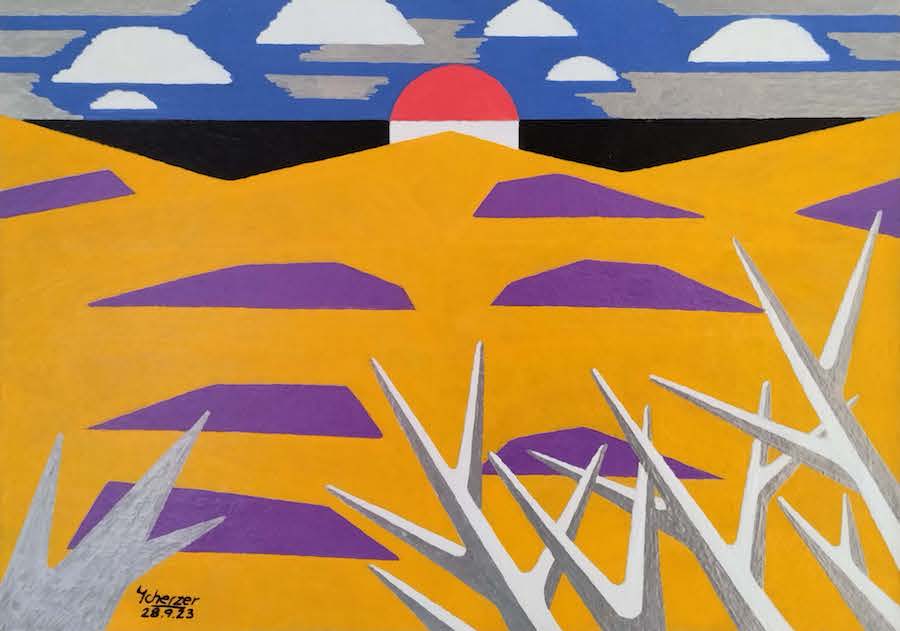 Felswüste im Sonnenaufgang am Meer