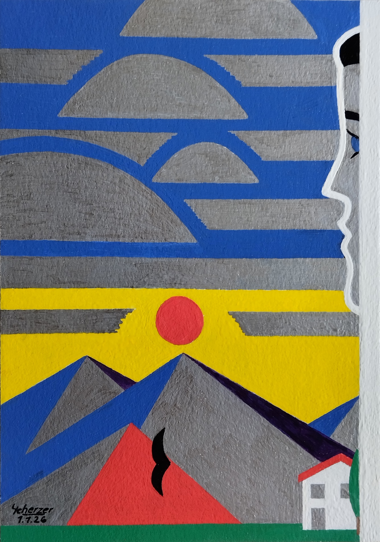 Fensterblick zum Sonnenaufgang in den Bergen