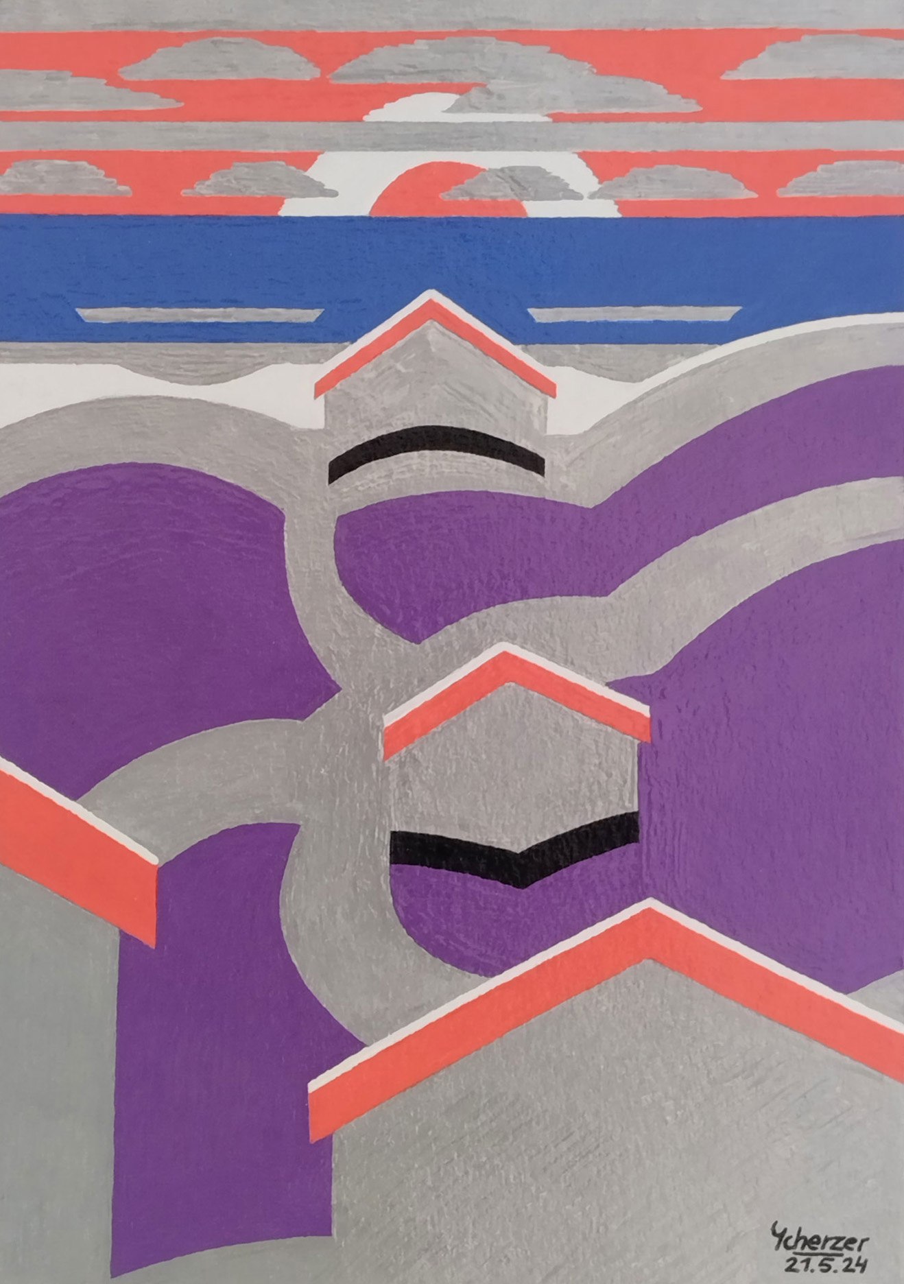 Lavendelfelder im Sonnenaufgang am Meer