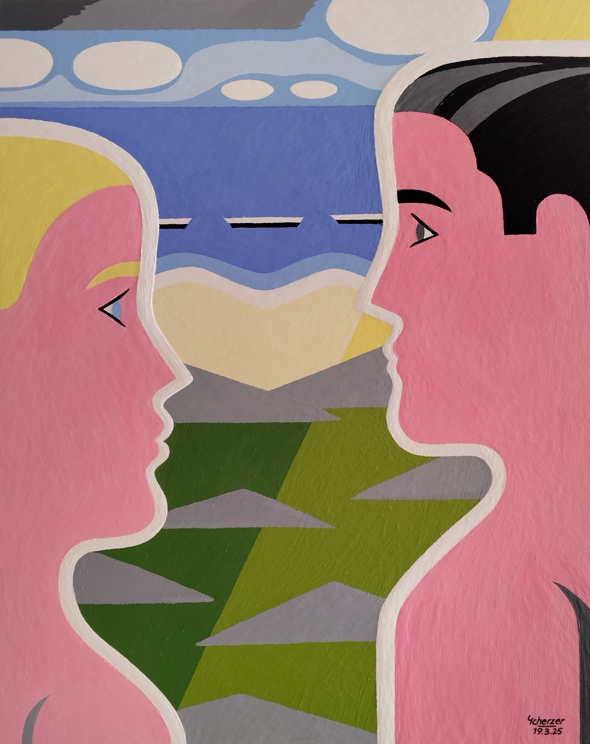 Junges Paar auf der Klippe am Meer