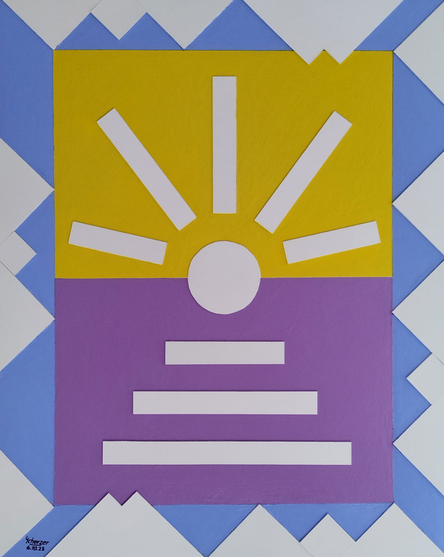 Sonnenaufgang bei den Bergen am Meer